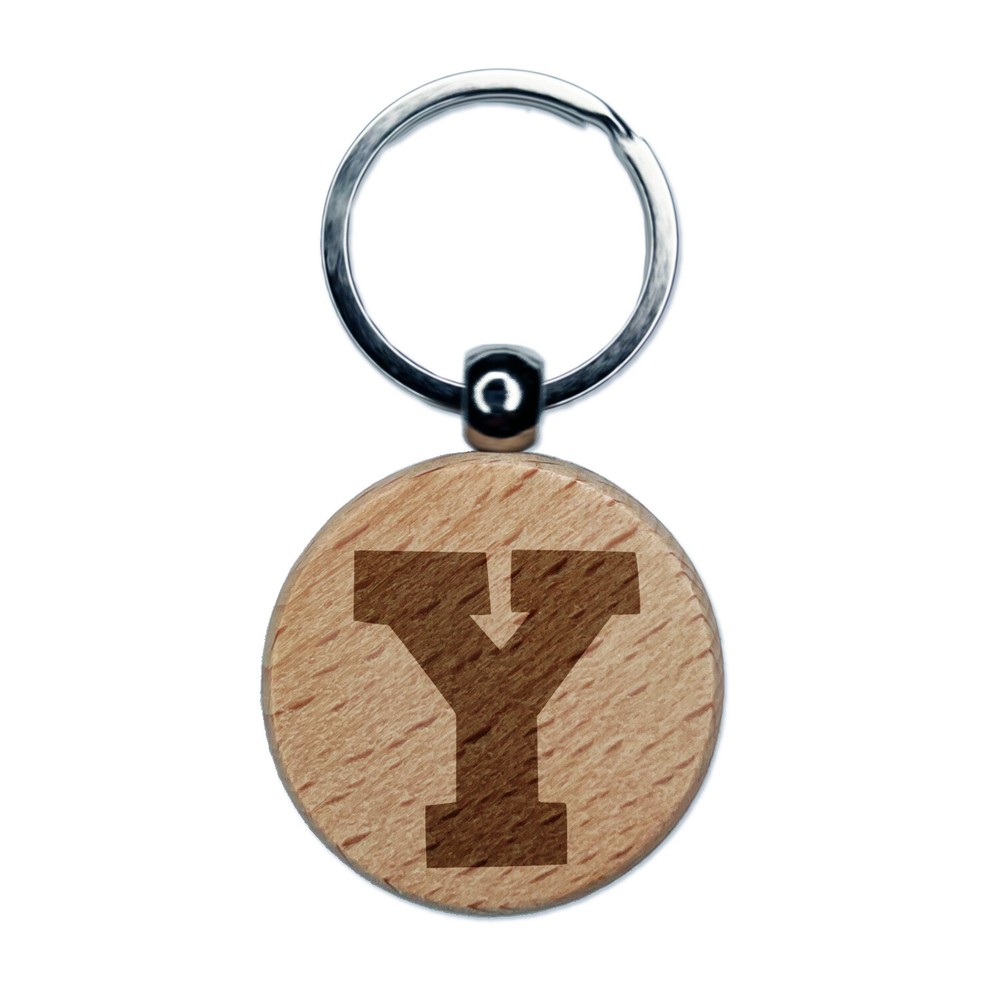 Bold Engraved Wooden Keychain with Fun Uppercase Letter Y