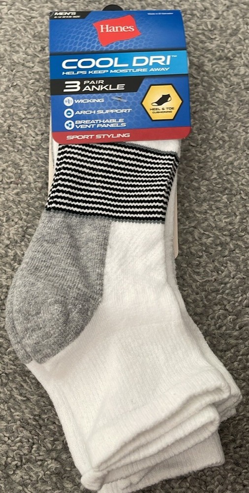 New Hanes COOL DRI 3-Pack Crew Socks with Moisture Wicking and Arch Support