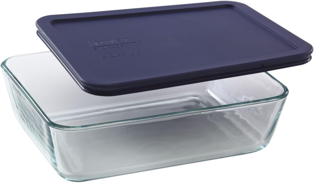 Simply Store 6-Cup Rectangular Blue Glass Food Container with Lid
