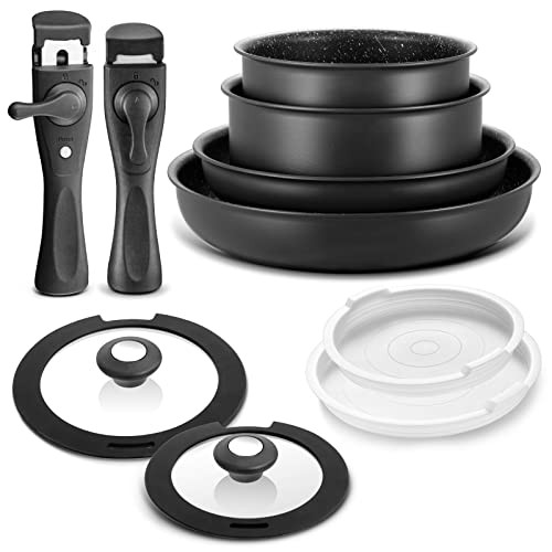 10-Piece Nonstick Induction Cookware Set with Removable Handles
