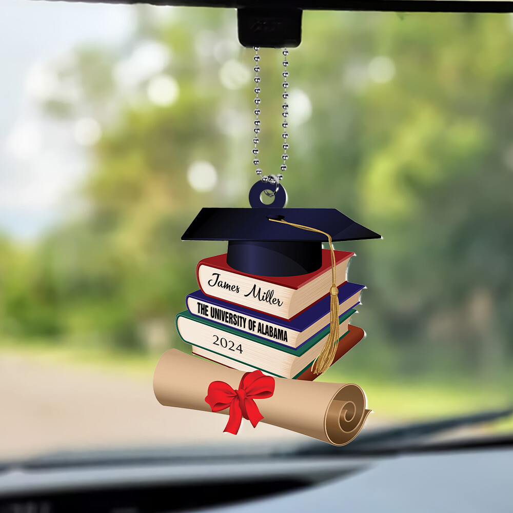 2024 Graduation Cap & Books Personalized Keepsake Ornament-image
