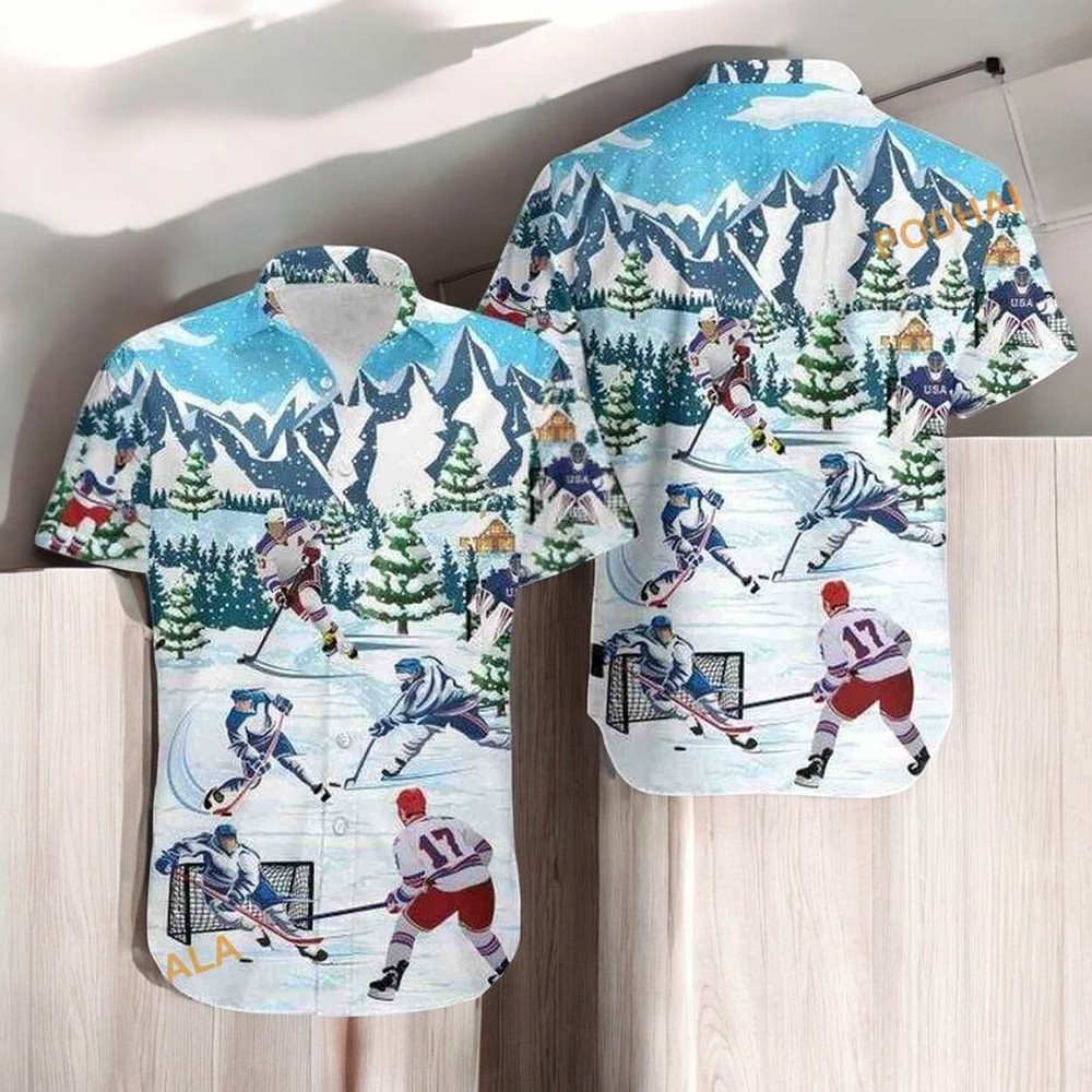 Lets Play Hockey Xmas Aloha Shirt Funny Christmas Gift Ideas