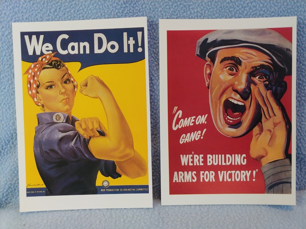 Vintage 1942 WWII Rosie Riveter Postcard Reproductions 6x4.25 Inches
