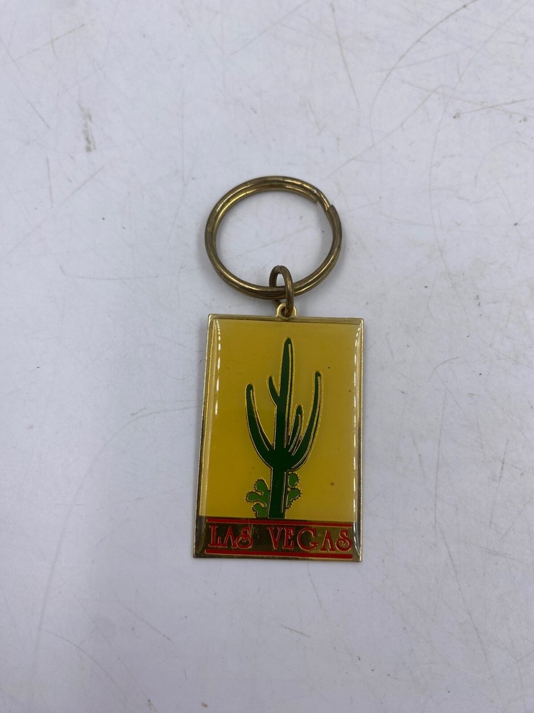 Vintage LAS VEGAS Metal Cactus Keychain Retro Souvenir Merchandise  