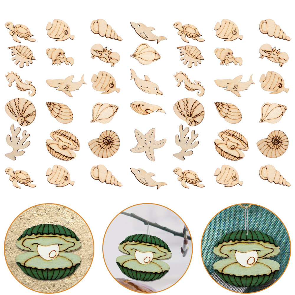 100 Pcs Wooden Sea Ornaments Life Marine Animal Decorations