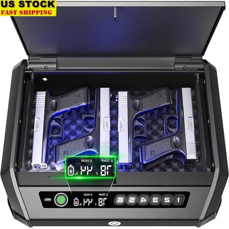 Biometric Gun Safe for Quick Access Holds 2-4 Handguns with LCD Display Anti-Theft Protection  -image