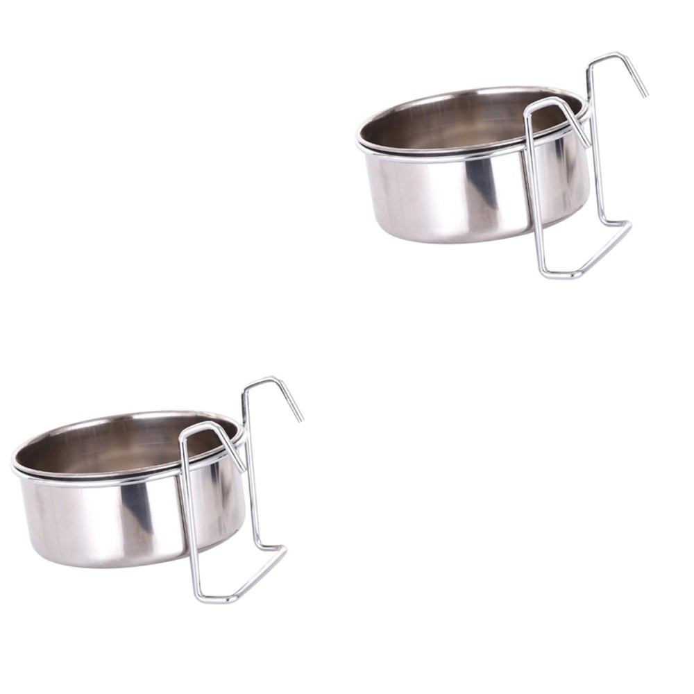 2 Sets Stainless Steel Hanging Pet Bowl for Puppy Parrot Cage Feeder