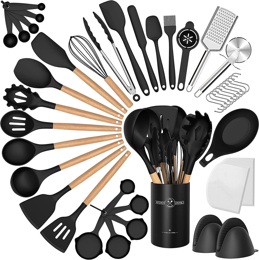 Silicone Cooking Utensils Set, 43Pcs Non-Stick Heat Resistant Kitchen Utensils S