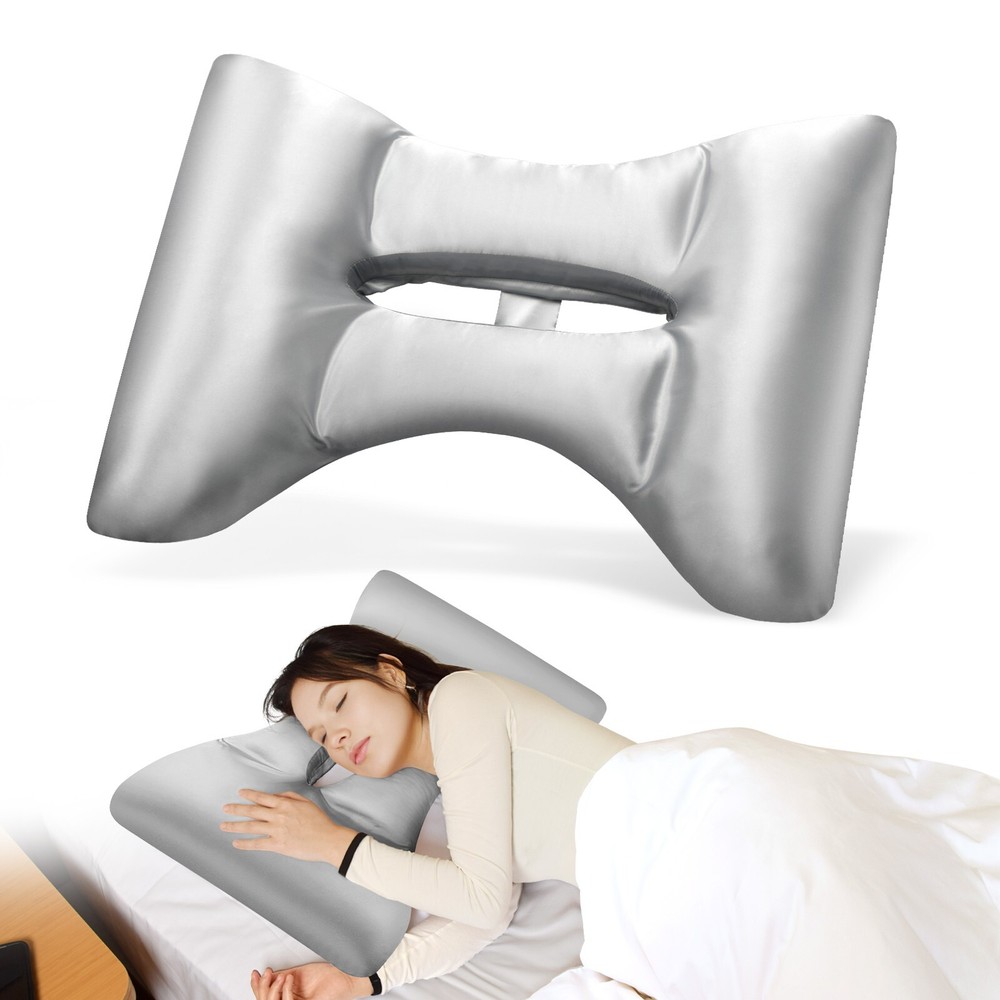 New Side Sleeper Piercing Pillow with Silver Gray Satin Pillowcase Facial Pillow