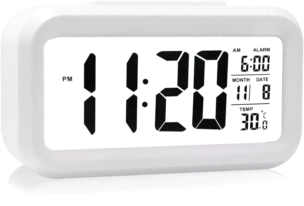 Compact Digital Alarm Clock with Night Light, Temp Display & Battery Backup