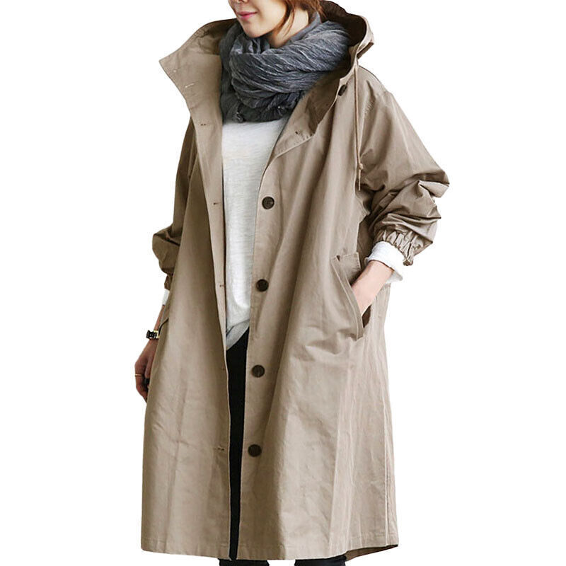 Womens Oversize Hooded Trench Coat Outdoor Ladies Wind Raincoat Forest Jacket US