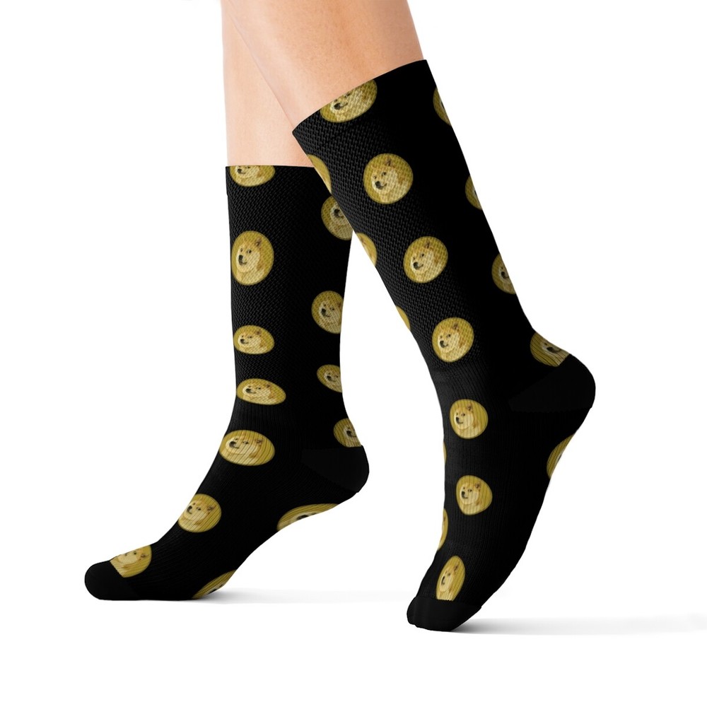 Dogecoin DOGE Crypto Black Crew Socks Sizes S-M-L Blockchain Fan Gift-image
