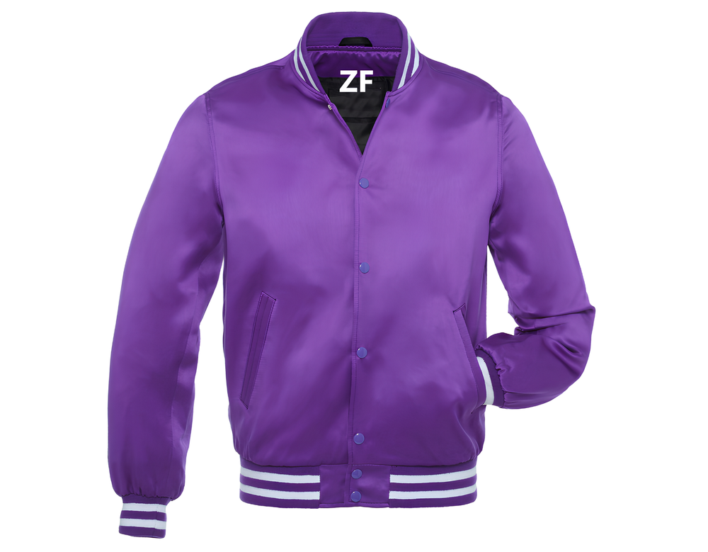 Custom Purple Satin Letterman Varsity Jacket for Men-image