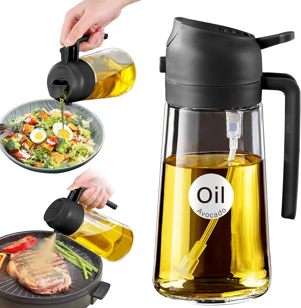 Glass Olive Oil Sprayer & Dispenser with Stickers for Cooking  