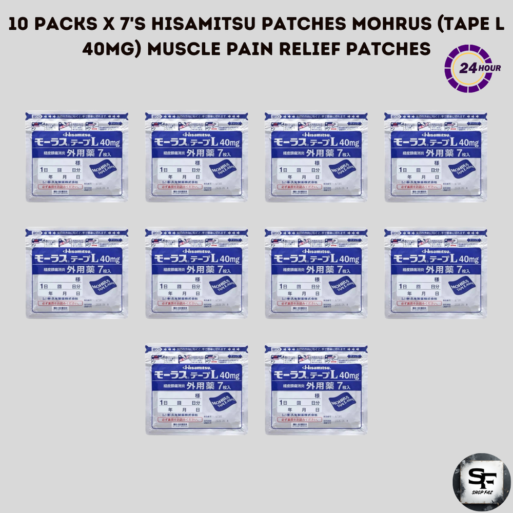 10 Packs x 7's Hisamitsu Patches Mohrus (Tape L 40mg) Muscle Pain Relief Patches