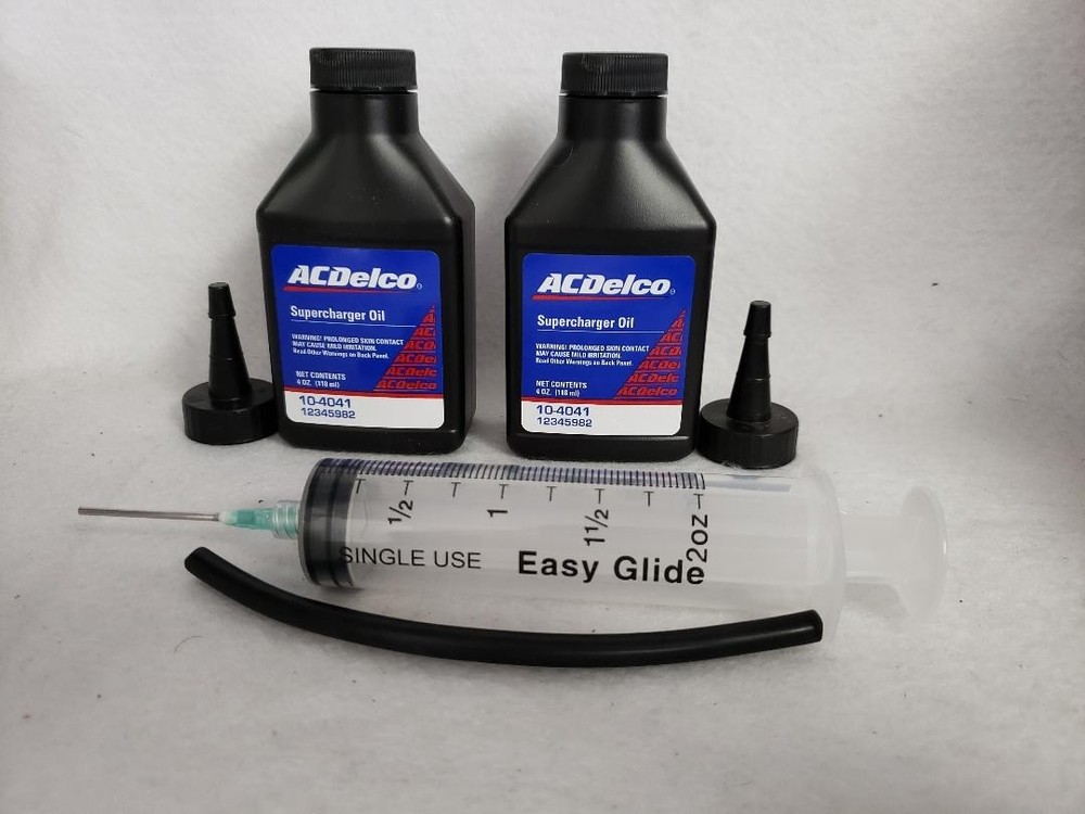 Two Supercharger Oil w/ Syringe 4 ounce Bottle Eaton Coupler change kit for GM
