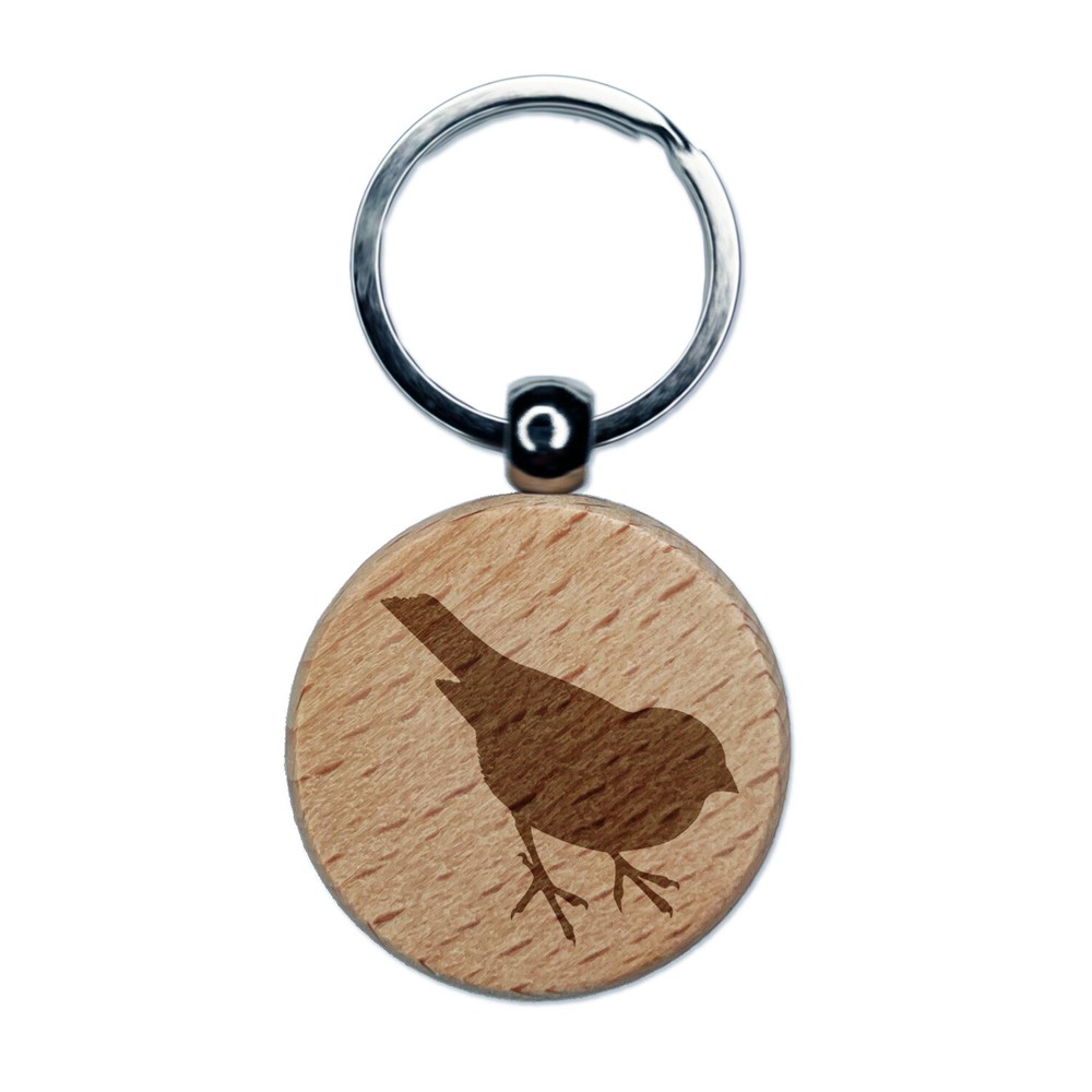 Sparrow Bird Solid Engraved Wood Round Keychain Tag Charm