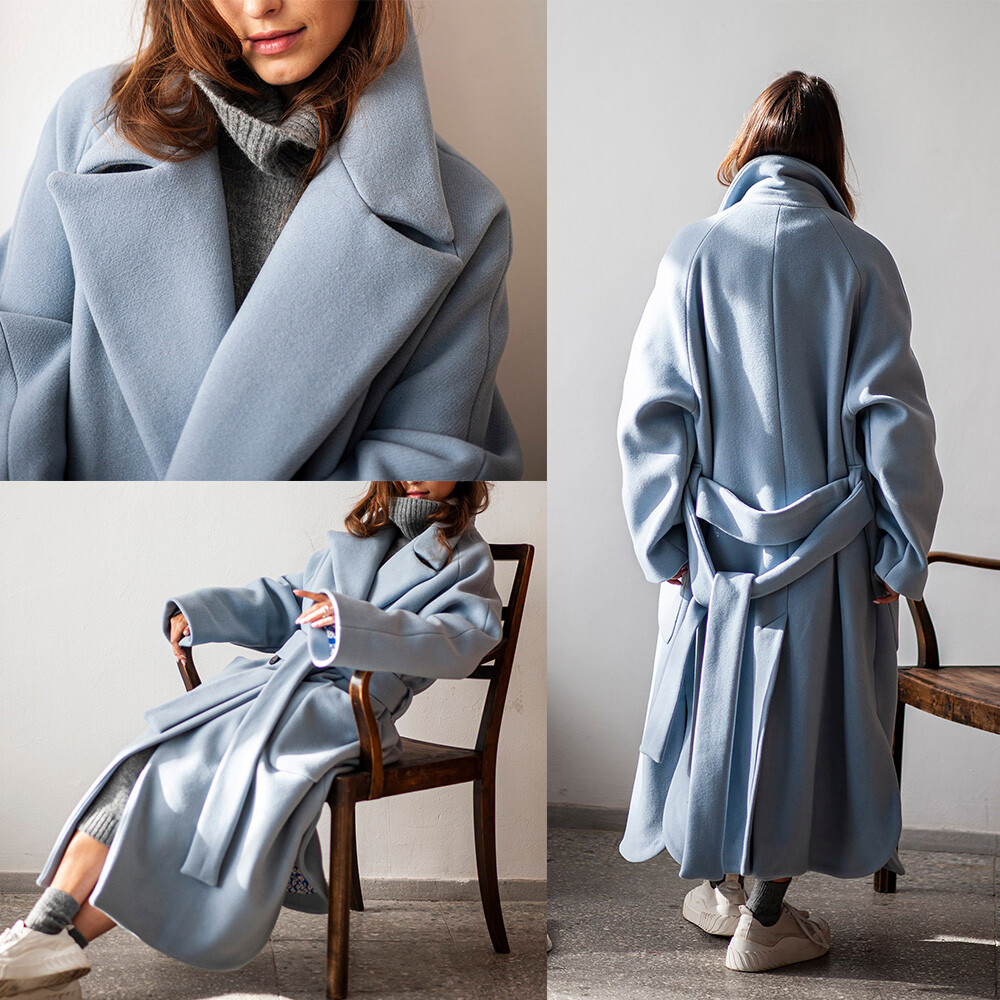 Women's Coats Winter Warm Peak Lapel Lace Up Long Overcoat Trendy Casual Wear