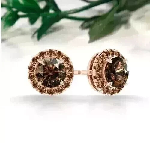 2Ct Round Cut Simulated Brown Diamond Womens Christmas Stud 14K Rose Gold Plated