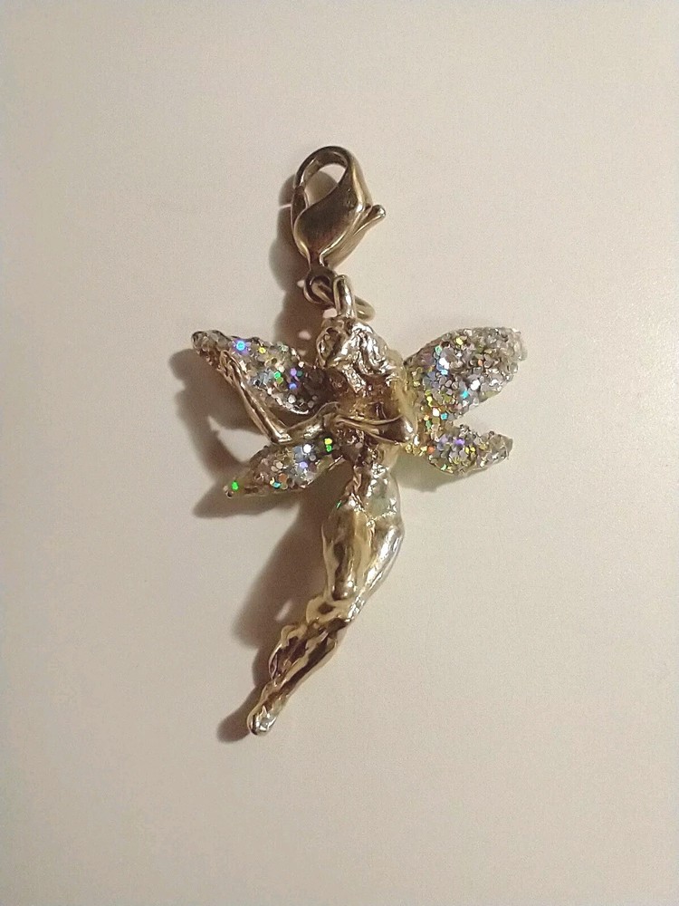 Vintage Kirks Folly Gold Tone Fairy Charm w AB Crystal Wings Retired Signed