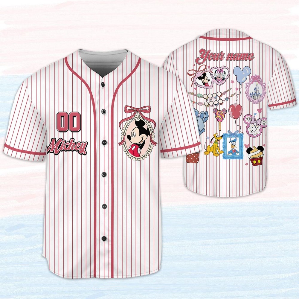Custom Coquette Mickey Disney Baseball Jersey for Kids Adults Gift-image