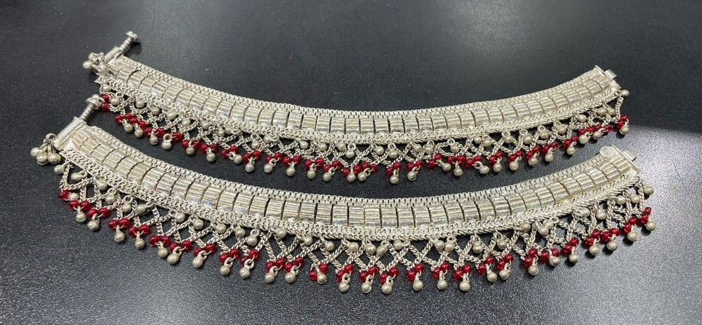 Vintage Fine Silver SJ 100 Payal Mini Bell Jingle Anklets 9.5in