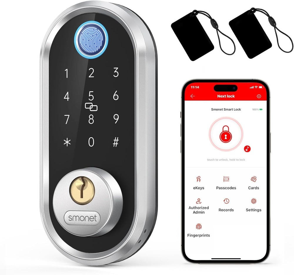 SMONET Smart Fingerprint Deadbolt with Keypad and Key Entry