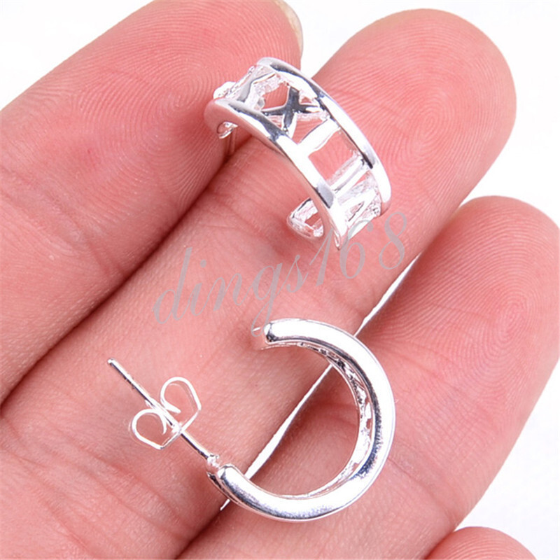 925 Sterling Silver HypoAllergenic Roman Number 14mm Open Hoop Post Earring B223