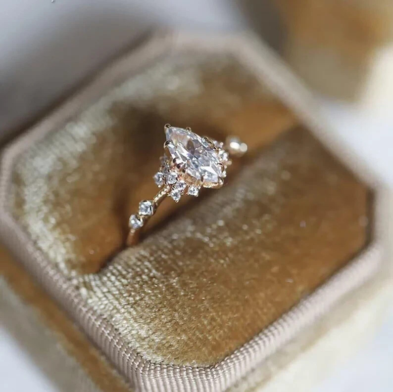 3Ct Marquise Cut Natural Moissanite Women's Wedding Ring 14k Yellow Gold Plated