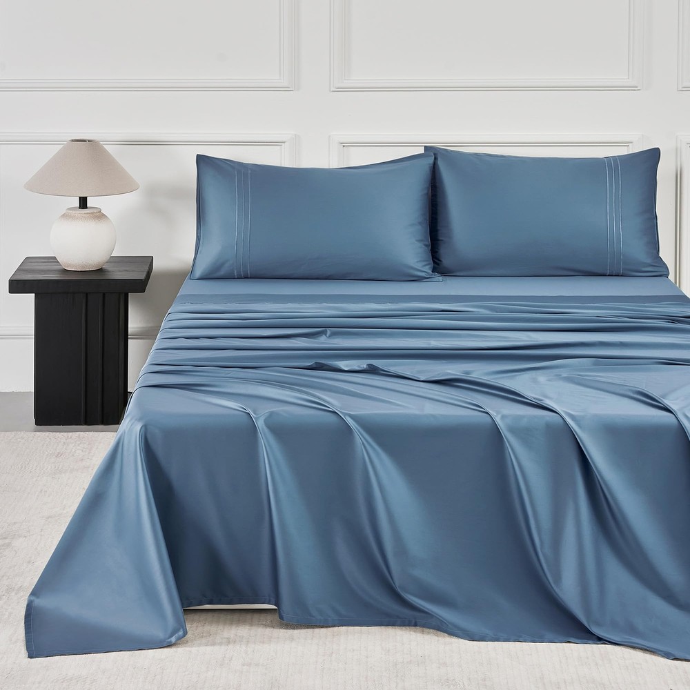 Queen Sheet Sets Blue - 400 Thread Count 100% Cotton Sheets, 4 Pieces Silkly ...