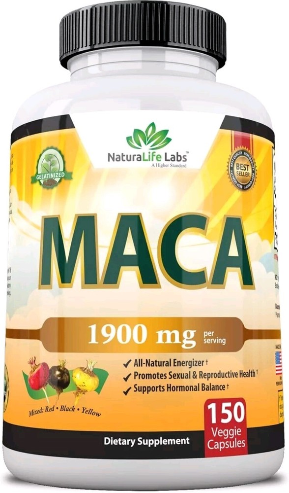 Organic Maca Root Black, Red, Yellow 1900 MG per Serving - 150 Vegan Capsules
