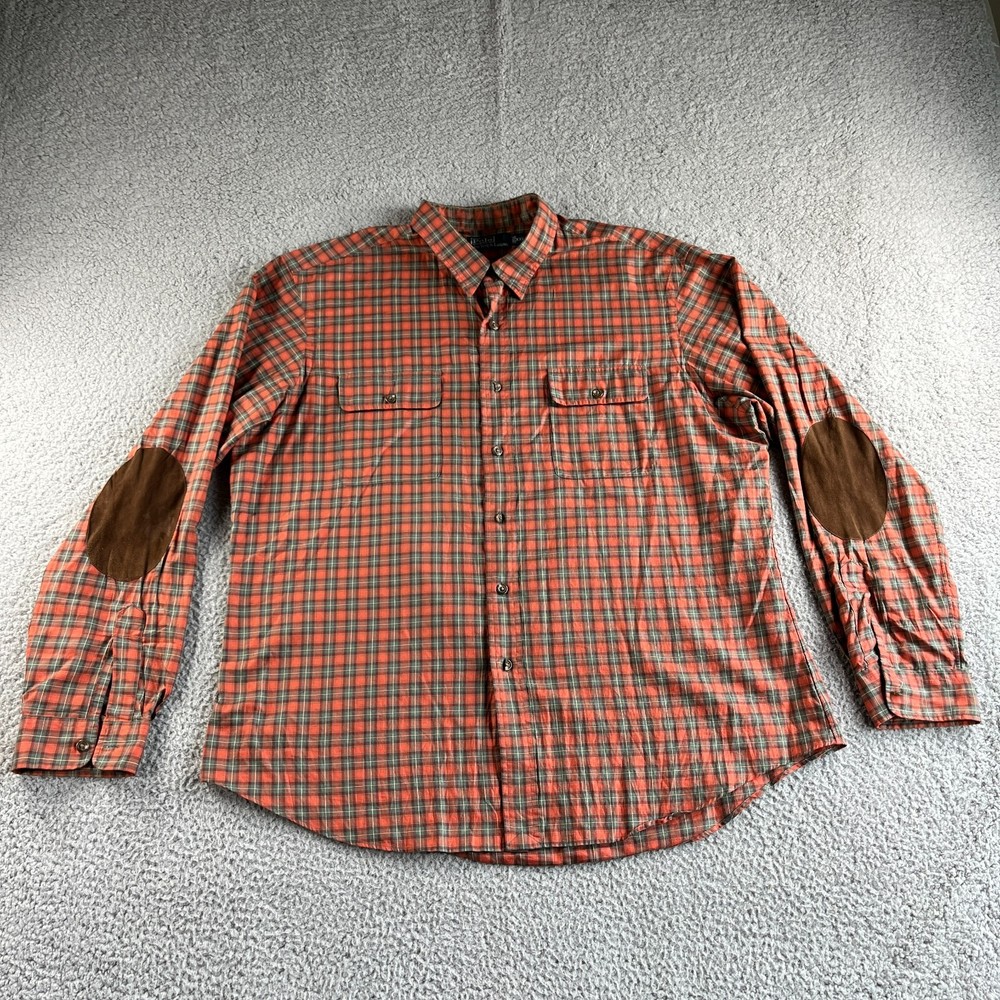 VINTAGE Polo Ralph Lauren Shirt Mens 2XL XXL Red Plaid Button Up Elbow Patch 90s