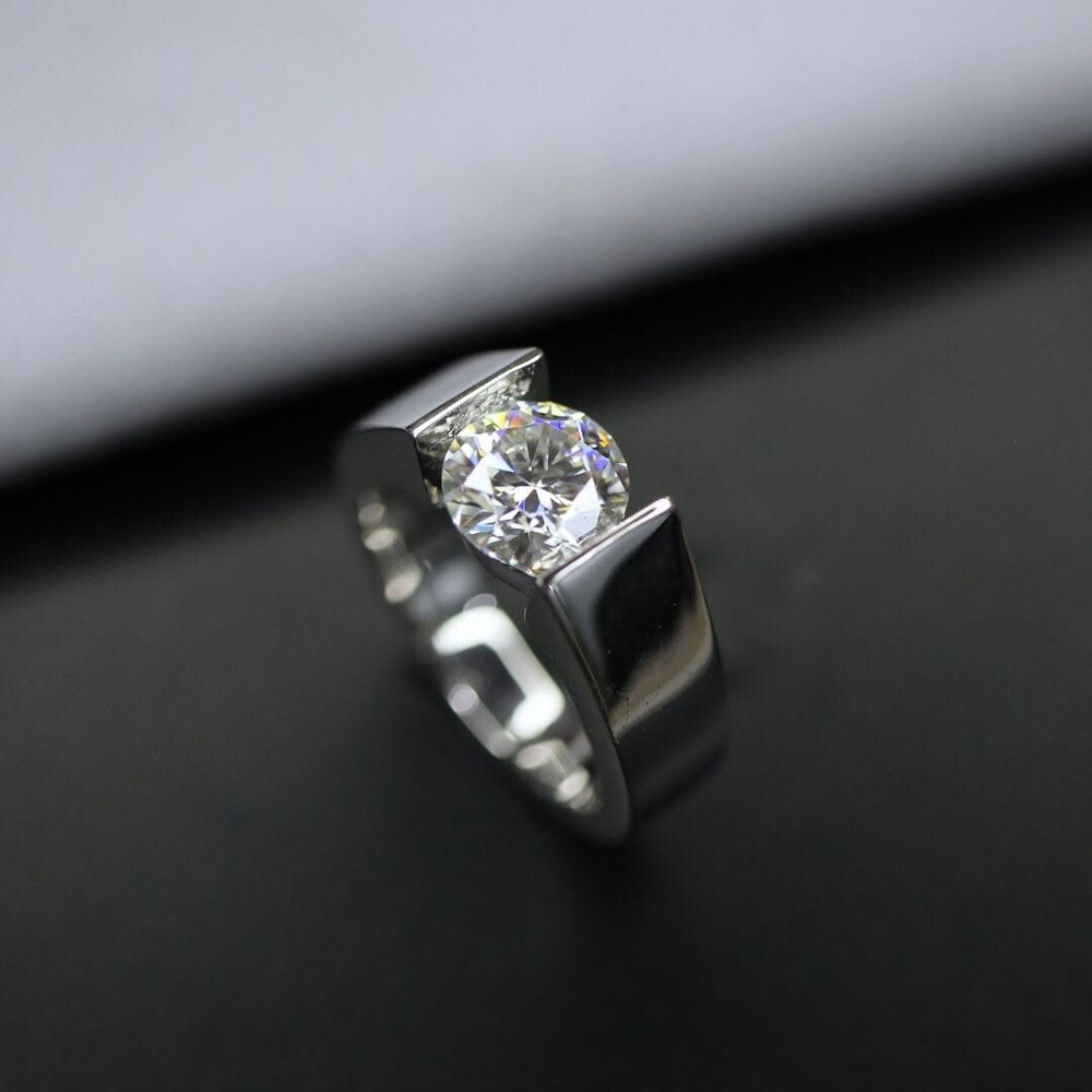 1.89Ct Round Moissanite Channel Set Engagement Ring 14K White Gold Plated