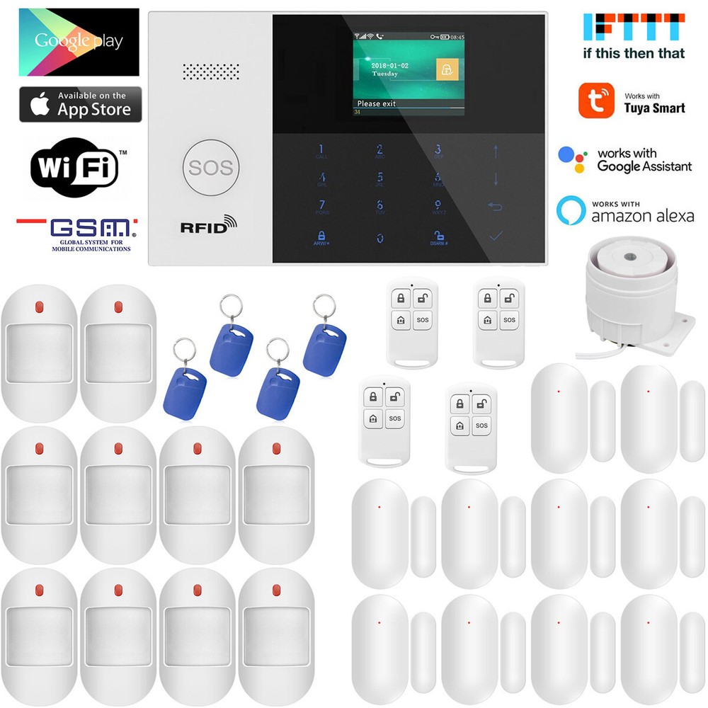 B12 Tuya IP WIFI APP GSM Wireless Home Security Alarm Burglar System+RFID Access