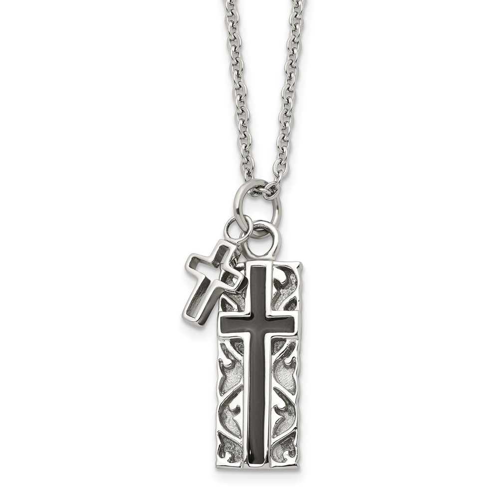 Stainless Steel Black IP-plated 2 Piece Cross Pendant Cable Chain Necklace 20