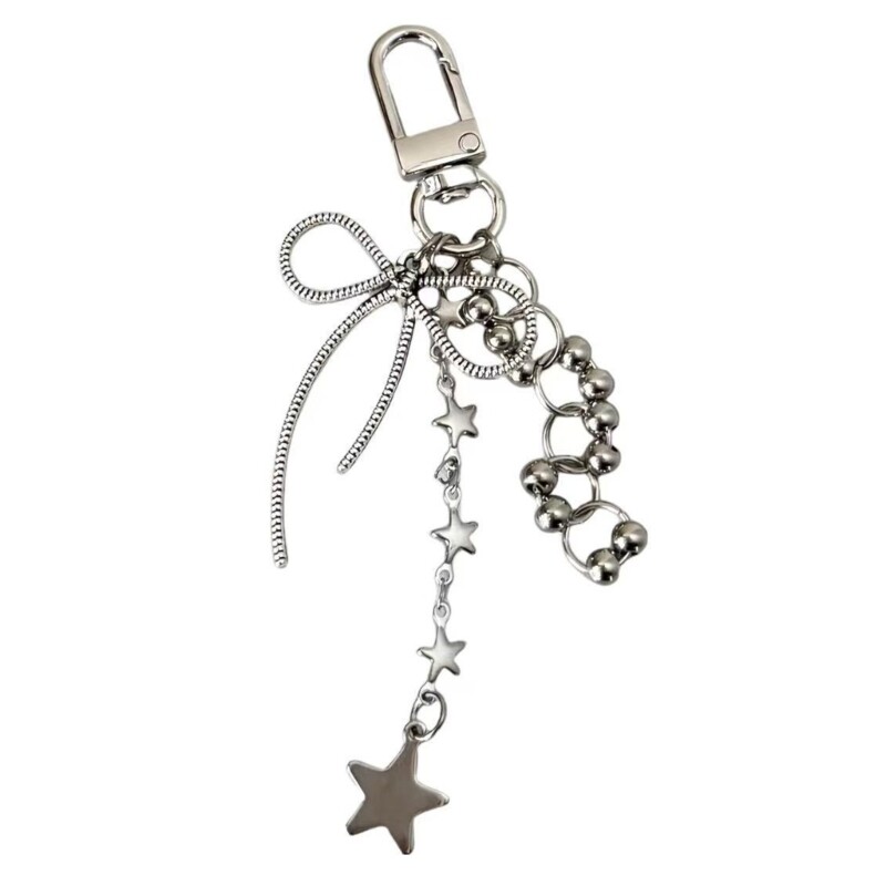 Beaded Star Bowknot Adornment Handmade Keychain for Women Stylish Bag Accessory