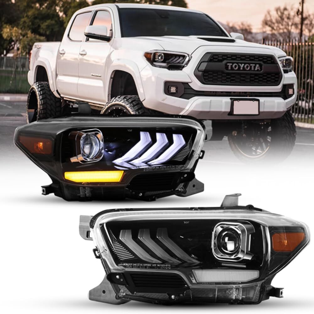 Projector Headlights For 2016-2023 Toyota Tacoma LED Sequential Signal Headlamps