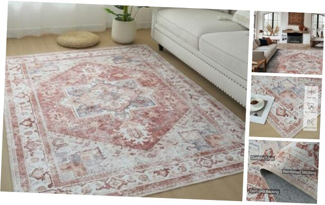 Area Rug 9x12 Rug Vintage Floor Mat Indoor Thin Rug Floral Print Carpet