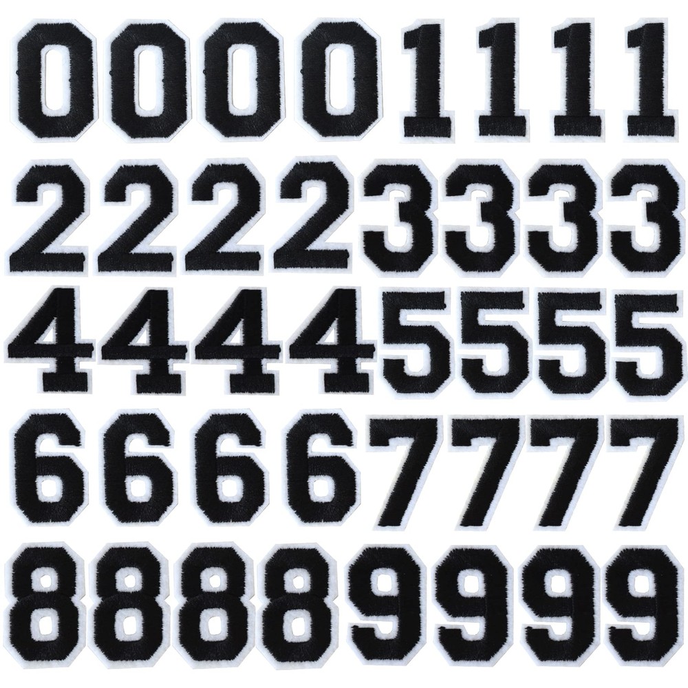 40PCS Black Iron-On Number Patches 0-9 for Clothes & Accessories