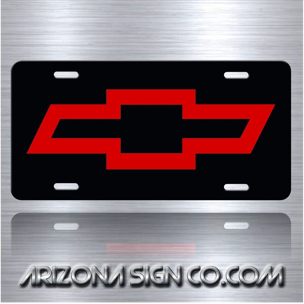 Chevrolet Chevy Bowtie Inspired Art on Aluminum License Plate Tag black and red