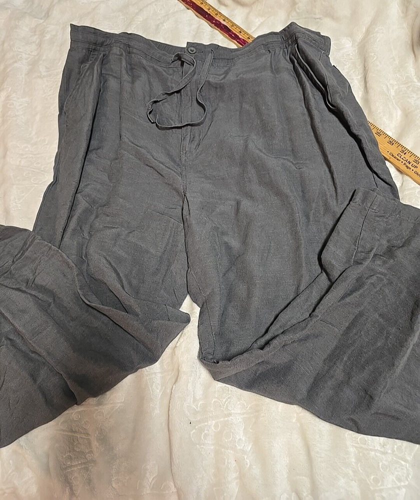 Cubavera Gray Linen-Blend Drawstring Pants for Men 3XBX30