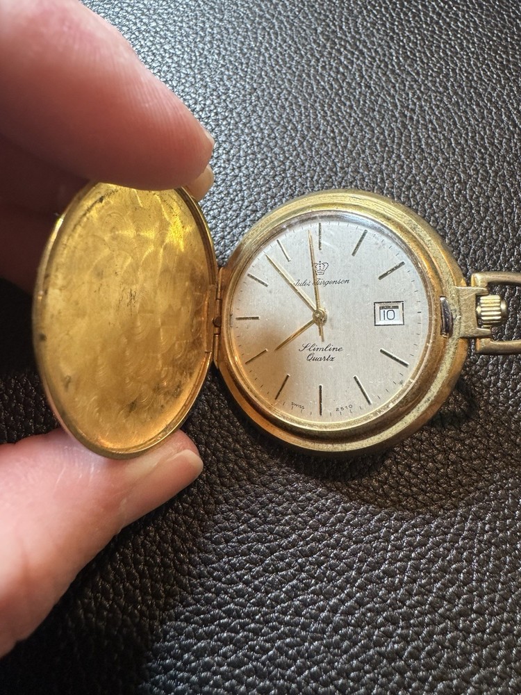 Vintage Jules Jurgensen Slim Quartz Pocket Watch Gold Tone