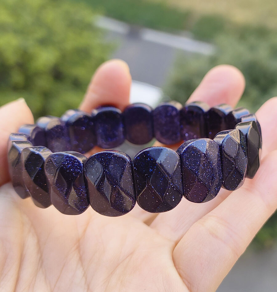 5pcs Blue sand Gems Oval faceted Bracelet Chakra Reiki Healing Amulet