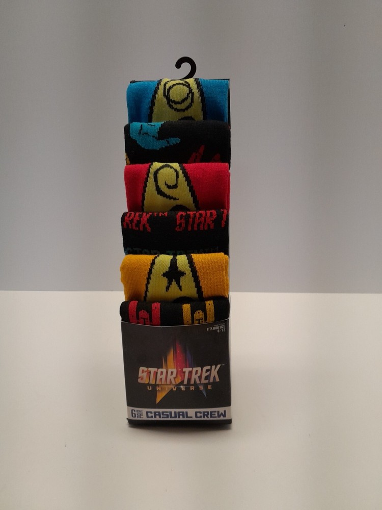 Star Trek Mens Crew Socks Fits Shoe Size 8-12 (6 Pack) Enterprise Outer Space