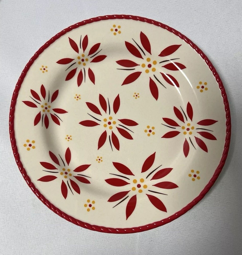Temp-tations Set Of 4 Red Old World Plates With Plate Holder