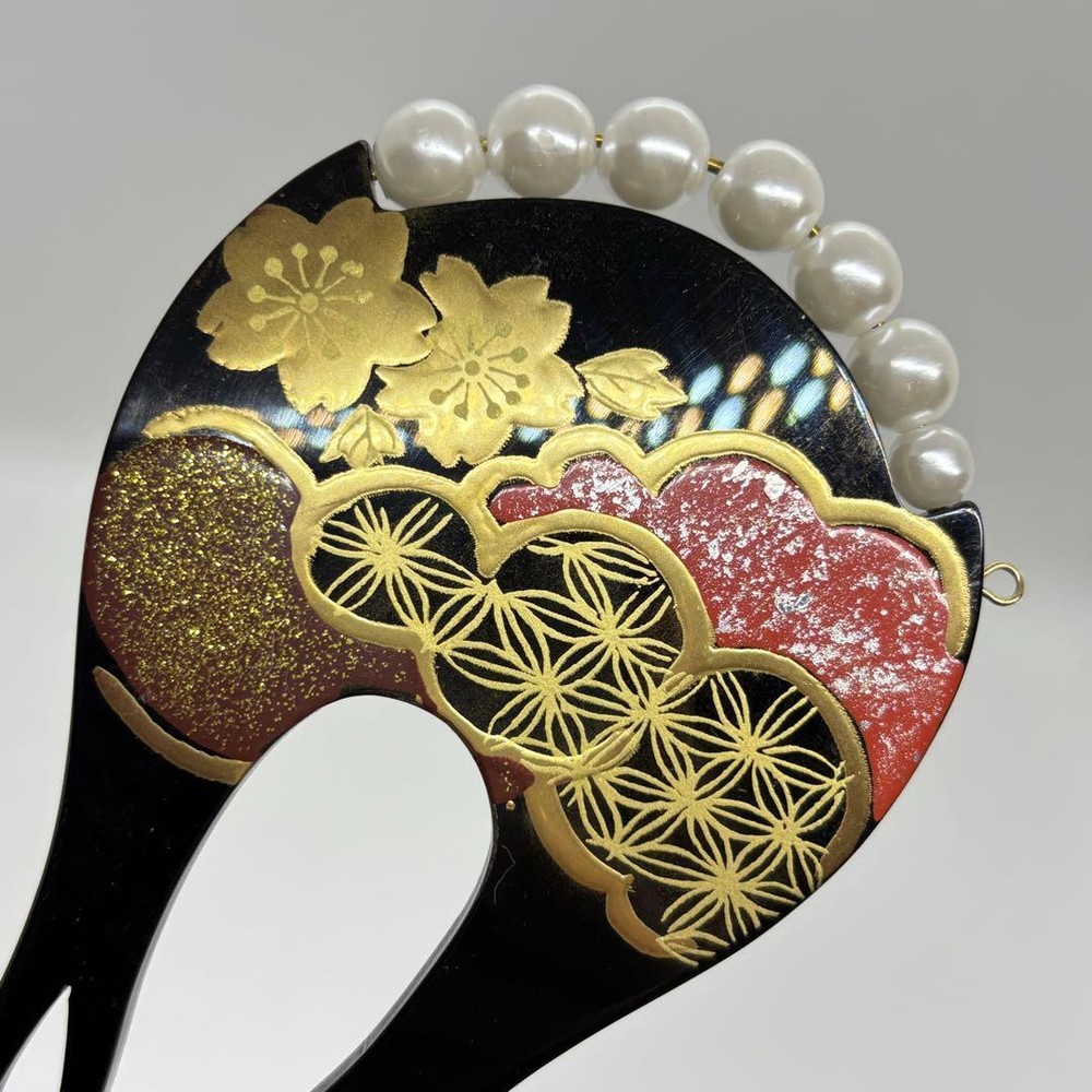 Gold Lacquer Cherry Blossom Pearl Wedding Hairpin - Stylish & New