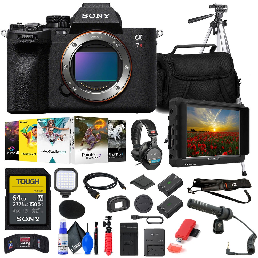 Sony a7R V Mirrorless Camera + 4K Monitor + Headphones + Mic + 64GB Card + More