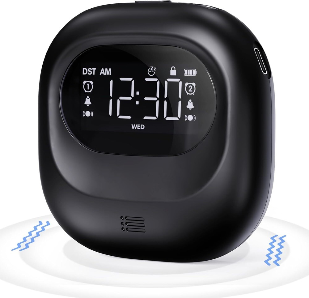Wireless Vibrating Dual Alarm Clock with Rechargeable Battery for Heavy Sleepers