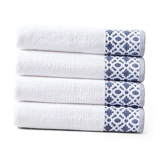 100% Cotton Luxury Bath Towel Set | Super Bath Towel (4-Pack) White / Navy