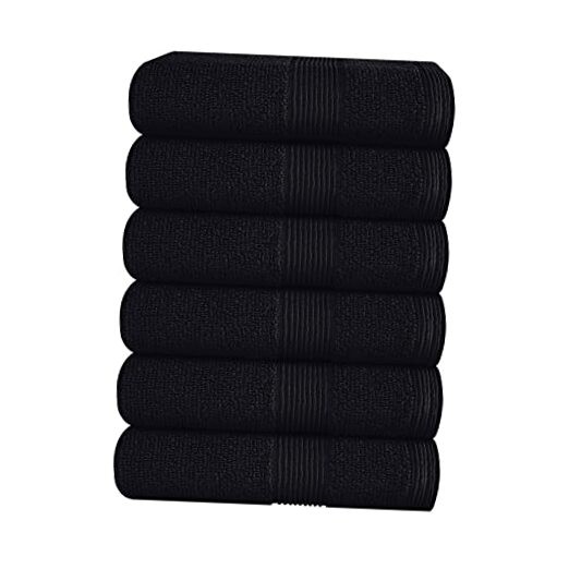 Ultra Soft 6-Piece Black Hand Towel Set 16x28 100% Ringspun Cotton